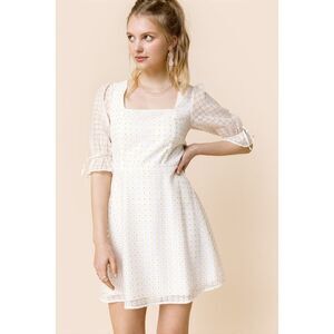 Mi Ami Shundra Daisy Mini Dress Cottagecore Sheer Sleeves With Tie End Size L